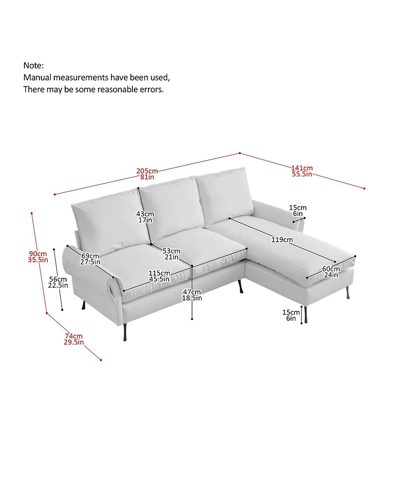 Streamdale Modern Technical Leather Sofa with Reversible Chaise Lounge