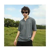Campus Sutra Men's Moon Grey Honeycomb-Knit Polo T-Shirt