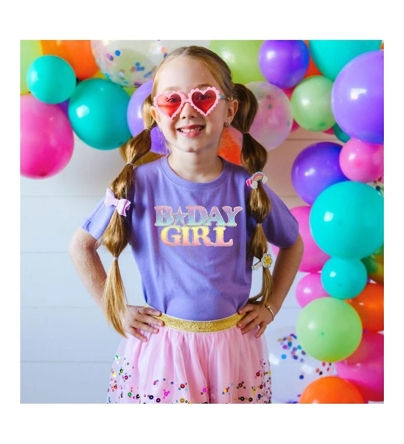 Sweet Wink Toddler Girls Pastel Rainbow BDay Patch Lavender Short Sleeve T-Shirt