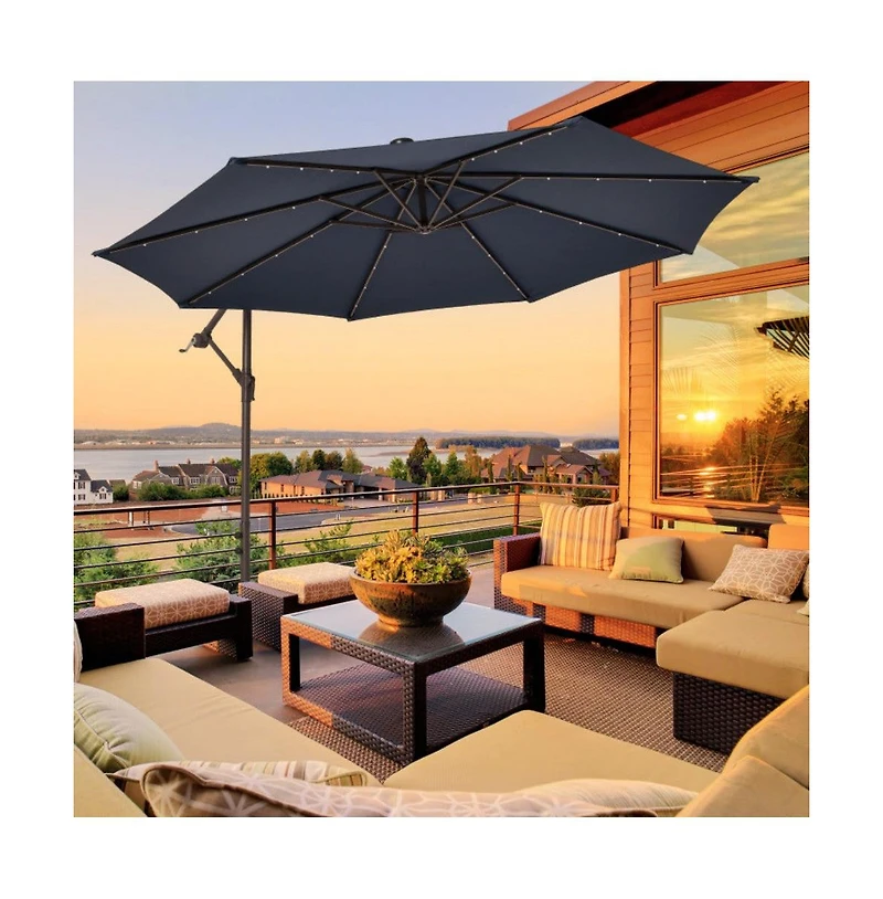 10 Feet Cantilever Umbrella with 32 Led Lights and Solar Panel Batteries