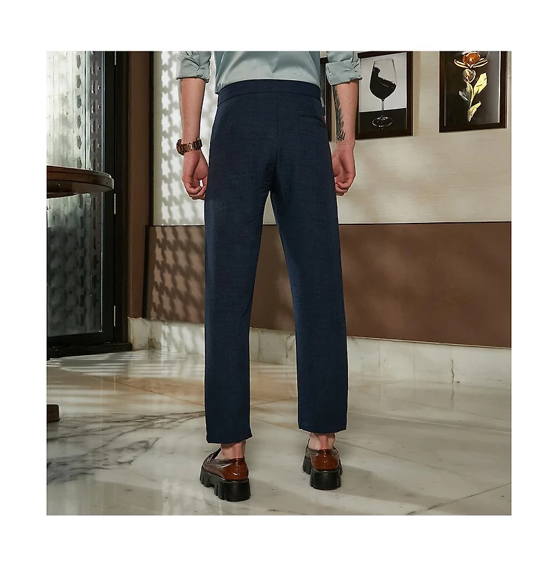 Campus Sutra Men's Prussian Blue Pleated Tailored Trousers