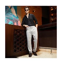 Campus Sutra Men's Cloud Grey Panel-Waffle Chino Trousers