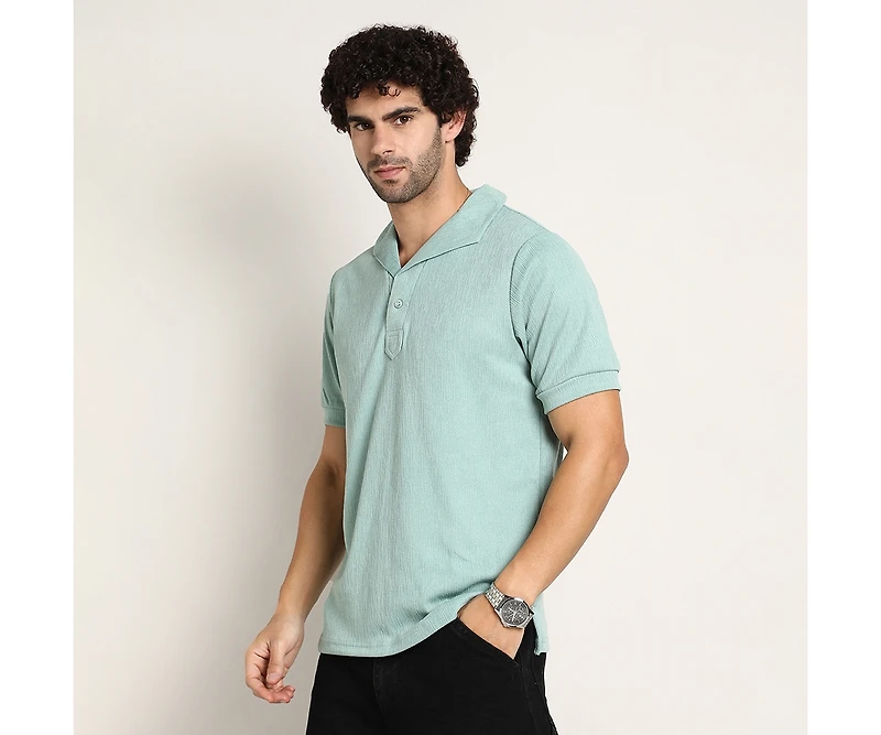 Campus Sutra Men's Sea Green Tactitle Spread-Polo T-Shirt