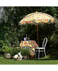 LAGarden Our Beach Umbrella for 6ft Beech Wood Pole w/ Tablecloth Printed Orange Grapefruit for Outdoor Garden Summer Event Planning Small Patio Balco