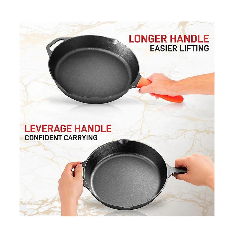 NutriChef 12'' Pre-Seasoned Cast Iron Pan with Glass Lid & Silicone Handle NCCI12