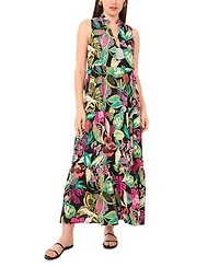 Vince Camuto Women's Printed Split-Neck Tiered Dress