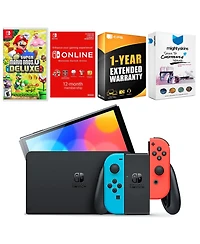 Nintendo Switch Neon Red & Blue Oled Console with New Super Mario Bros. U Deluxe, Nso 12 Month Family Membership