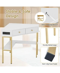 Space Saving Corner Computer Desk with 2 Large Drawers