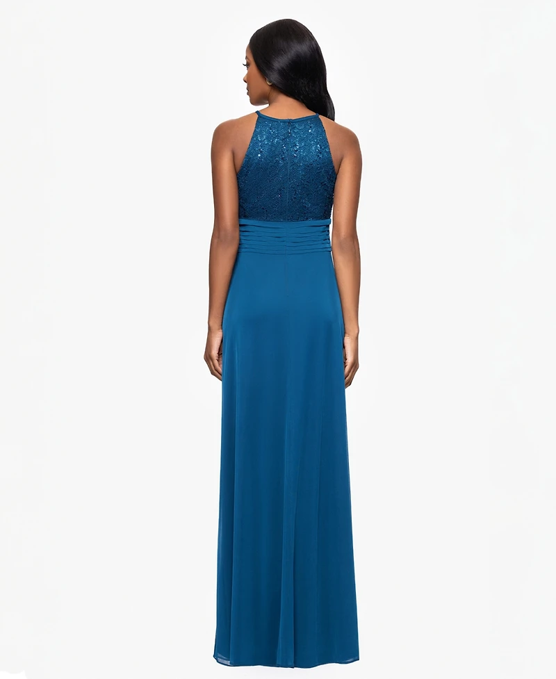 B&A By Betsy and Adam Women's Lace-Top Keyhole Dress