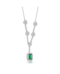 Sterling Silver White Gold Plated with Green Cubic Zirconia Square Necklace