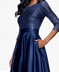 Betsy & Adam Embellished Satin Gown