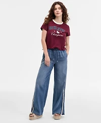 Madden Girl Juniors' Pull-On Side-Snap Wide-Leg Jeans