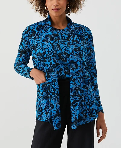 Ella Rafaella Petite Eco Floral Print Roll Collar Draped Long Sleeve Cardigan Sweater