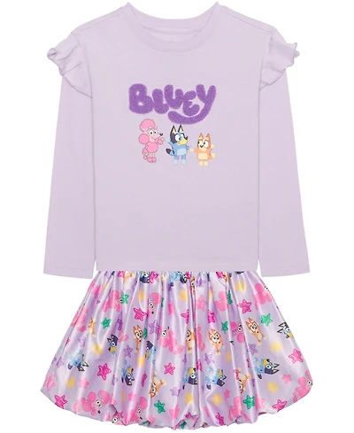 Bluey Toddler and Little Girls 2-Piece Long Sleeve Top Skirt Set