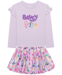 Bluey Toddler and Little Girls 2-Piece Long Sleeve Top Skirt Set