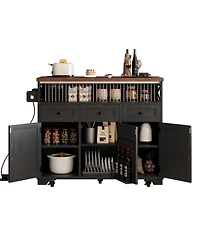 Farmhouse Kitchen Island Cart with Drop Leaf & Wheels