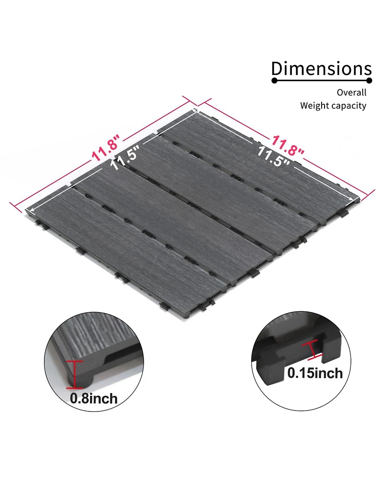 Wpc Patio Tiles - 22 Pack - Interlocking Decking - 11.8" Ash
