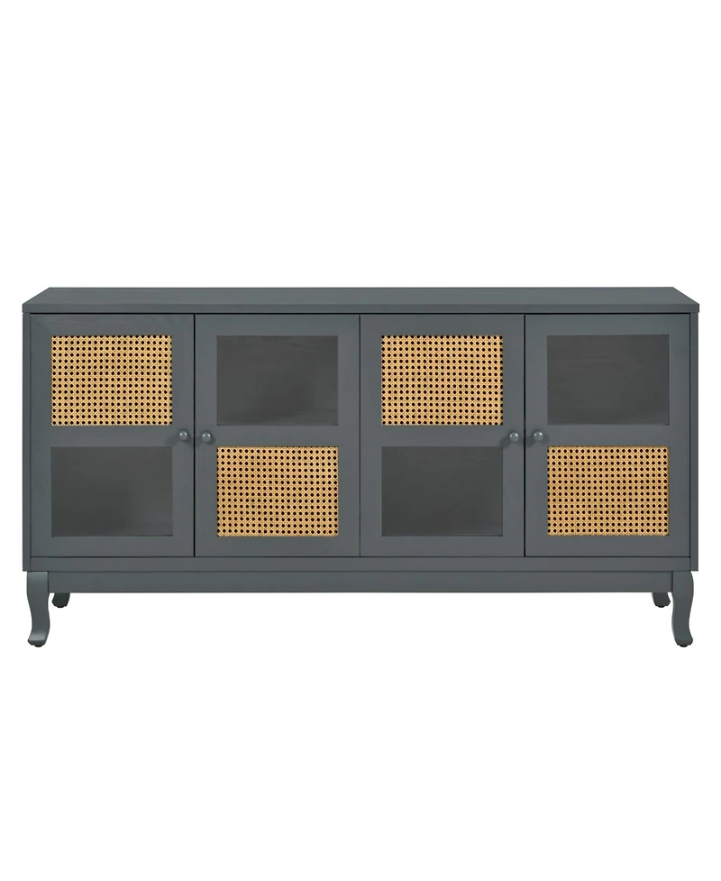Industrial Grey Retro Sideboard with Rattan Doors