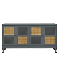 Industrial Grey Retro Sideboard with Rattan Doors