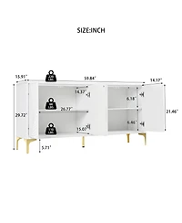 Carved 4-Door Sideboard - Handleless, Press-to-Open (White)