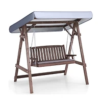 2-Person Porch Swing with Fir Wood Stand and Tilt Canopy