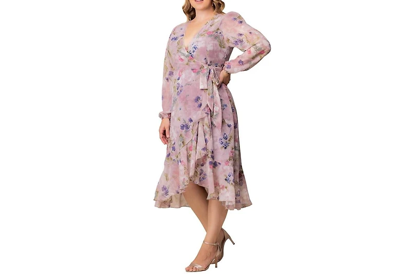 Kiyonna Plus Clara Long Sleeve Chiffon Wrap Dress