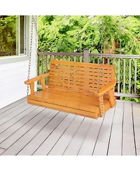 Gymax 2-Person Porch Swing Chair Wooden Garden Swing Bench w/ Adjustable Chains