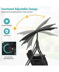 Gymax 2-Person Canopy Porch Swing Padded Chair Cooler Bag Rotatable Tray