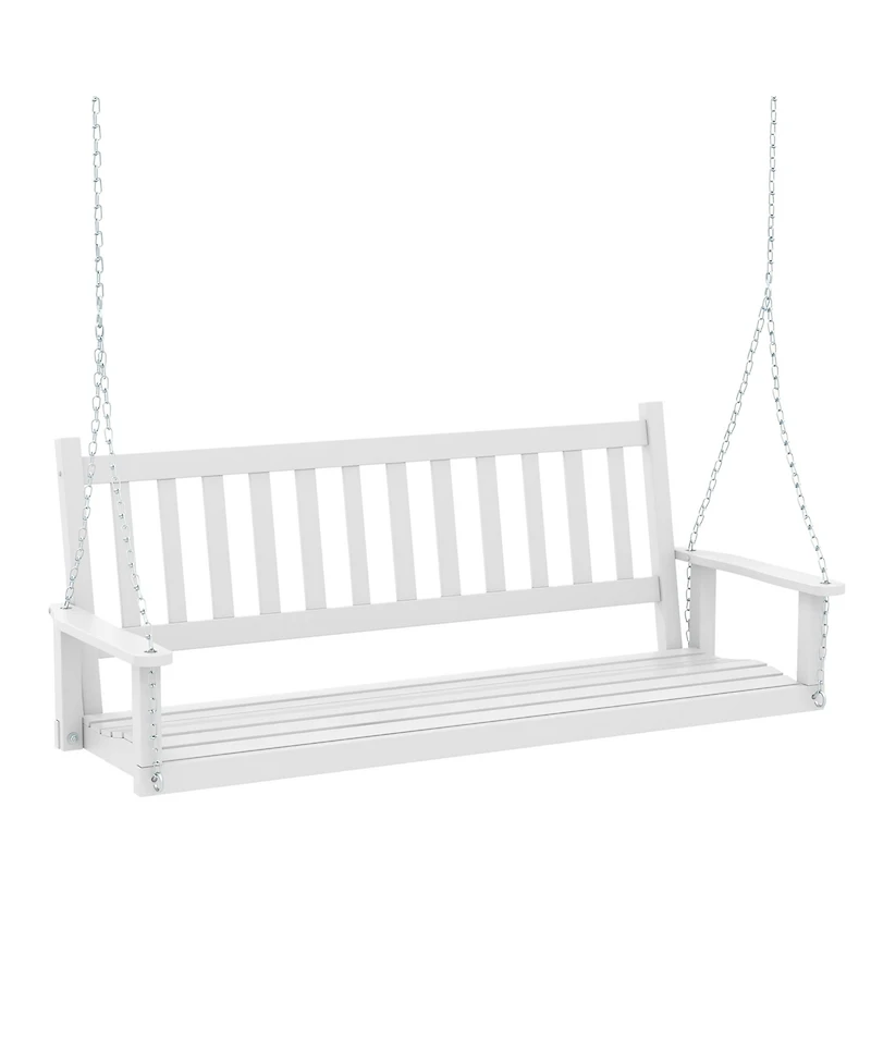Gymax 5FT Wooden 3-Person Porch Swing Chair w/ Adjustable Galvanized Metal Chains