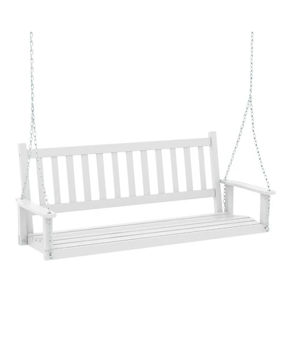 Gymax 5FT Wooden 3-Person Porch Swing Chair w/ Adjustable Galvanized Metal Chains