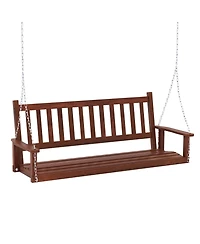 Gymax 5FT Wooden 3-Person Porch Swing Chair w/ Adjustable Galvanized Metal Chains