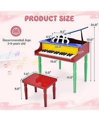 Gymax 30-Key Classic Baby Grand Piano Toddler Toy Wood w/ Bench & Music Rack Colorful