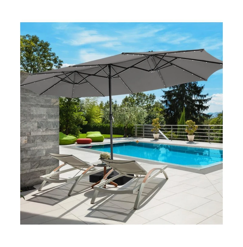15 Feet Double-Sided Patio Umbrella with 48 Led Lights