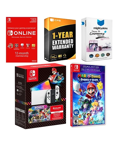 Nintendo Switch Oled Console Mario Kart 8 Bundle with Mario + Rabbids Sparks of Hope Cosmic Edition, Nso 12 Month Family Membership