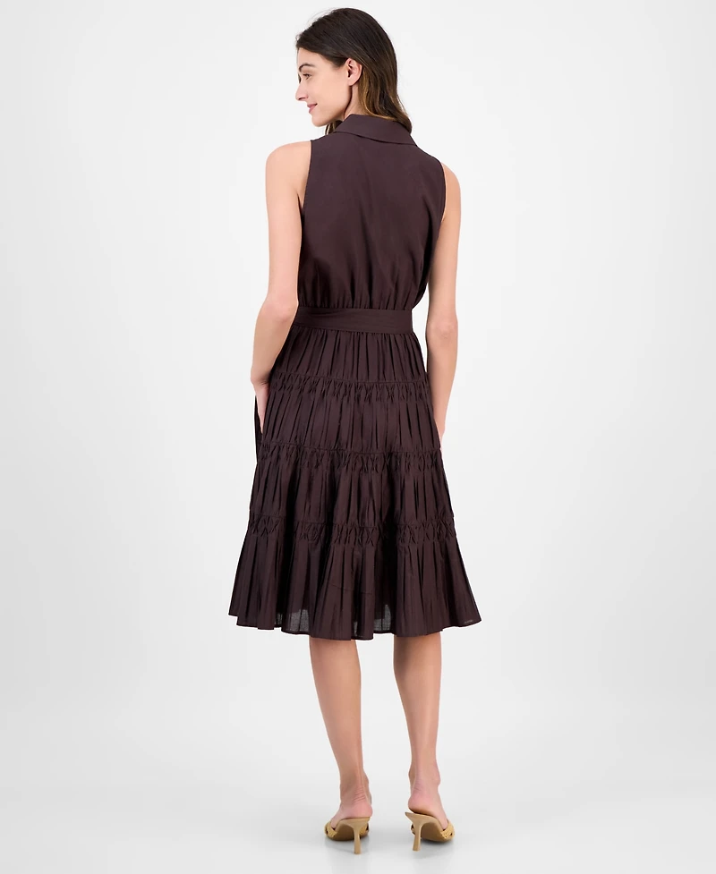 Anne Klein Women's Sleeveless Pintuck Tie-Waist Midi Dress