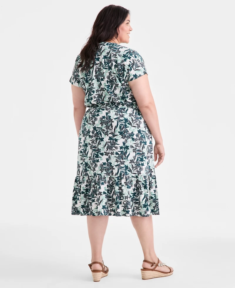 Style & Co. Plus Textured Printed V-Neck Midi Dress, Exclusively at Macy's
