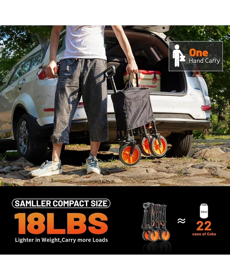 EchoSmile Collapsible Foldable Wagon with 300lbs Weight Cart Heavy Duty Folding Beach Wagon Cart with Wheels and Adjustable Handle for Camping Garden