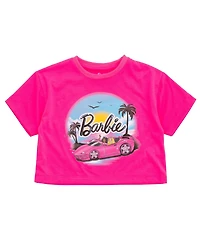 Barbie Toddler Girls Cropped Boxy Drop Shoulder T-Shirt and Mesh Tulle Skort
