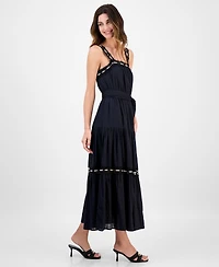 Anne Klein Women's Lace-Trim Cotton Sleeveless Midi Dress
