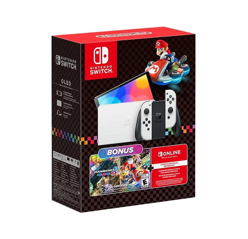 Nintendo Switch Oled Console Mario Kart 8 Bundle with Pokemon Scarlet, Nso 12 Month Family Membership
