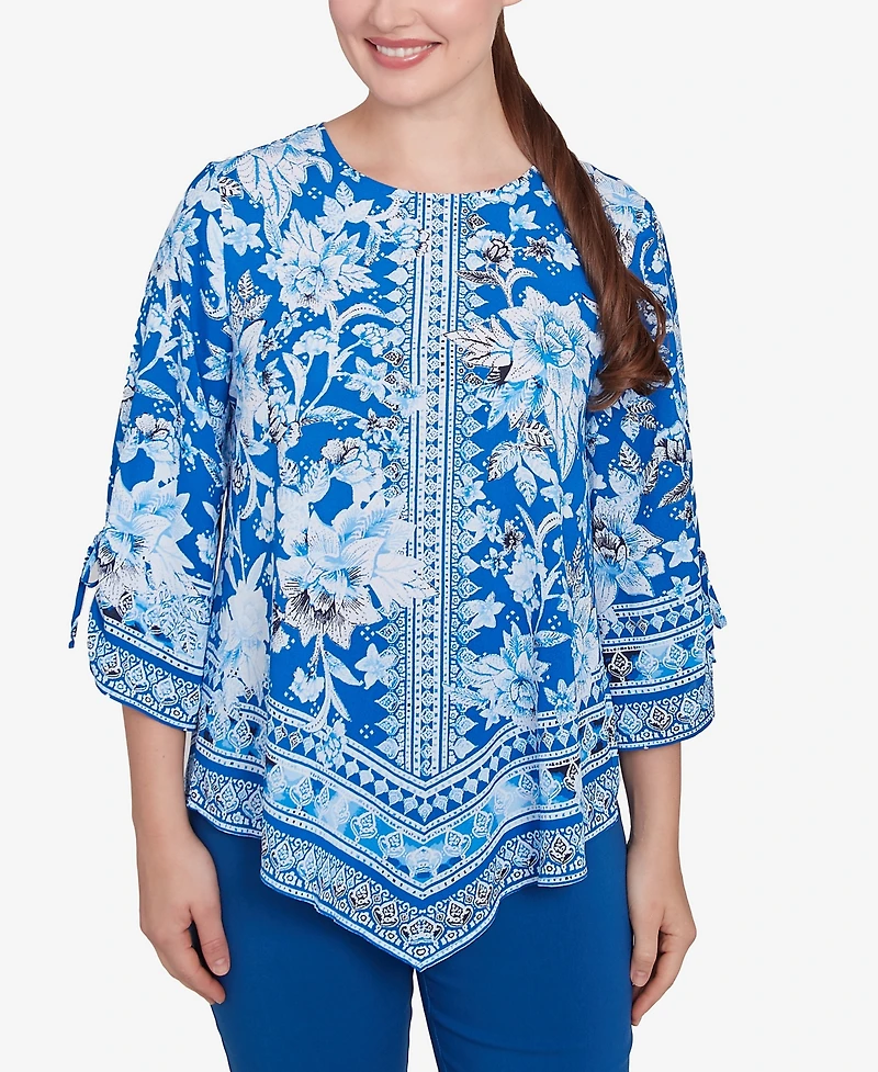 Ruby Rd. Petite Bohemian Batik Floral Border Print Crepe Tunic Top