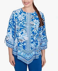 Ruby Rd. Petite Bohemian Batik Floral Border Print Crepe Tunic Top