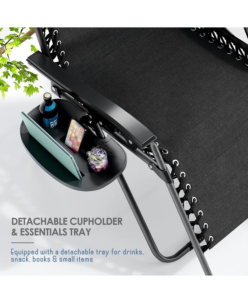 Outdoor Patio Zero Gravity Chair - Reclining Lounge Chairs with Pillows & Cup Holders