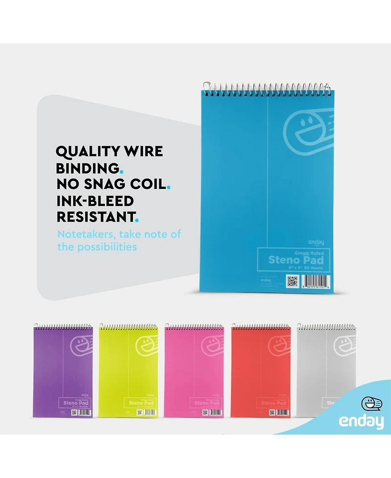 Enday Steno Pads Spiral 6 x 9 inches, Gregg Rule White Paper, 80 Sheets Steno Notebook for writing in Pink, Purple, Green, Blue, Red, Grey