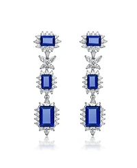 Sterling Silver with White Gold Plated Colored Cubic Zirconia Halo Three-Tier Earrings
