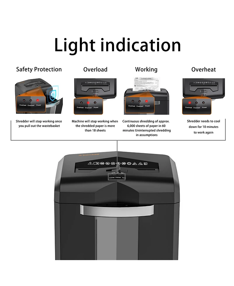 Bonsaii Paper Shredder, 18-Sheet 60-Minutes Shredder for Office Heavy Duty Cross-Cut Shredder with 6 Gallon Pullout Basket 4 Casters