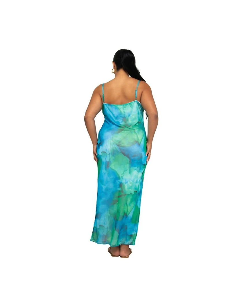 Fashion-szn Curve Women's Abstract Print Mesh Maxi Dress