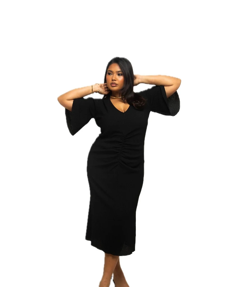 Fashion-szn Curve Women's Flutter Sleeve Midi Dress