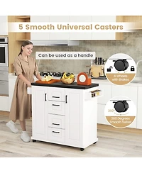 Rolling Kitchen Island Cart on Wheels with Storage Cabinets