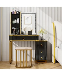 Vanity Table Set with Rgb Led Lights and Wireless Charging Station
